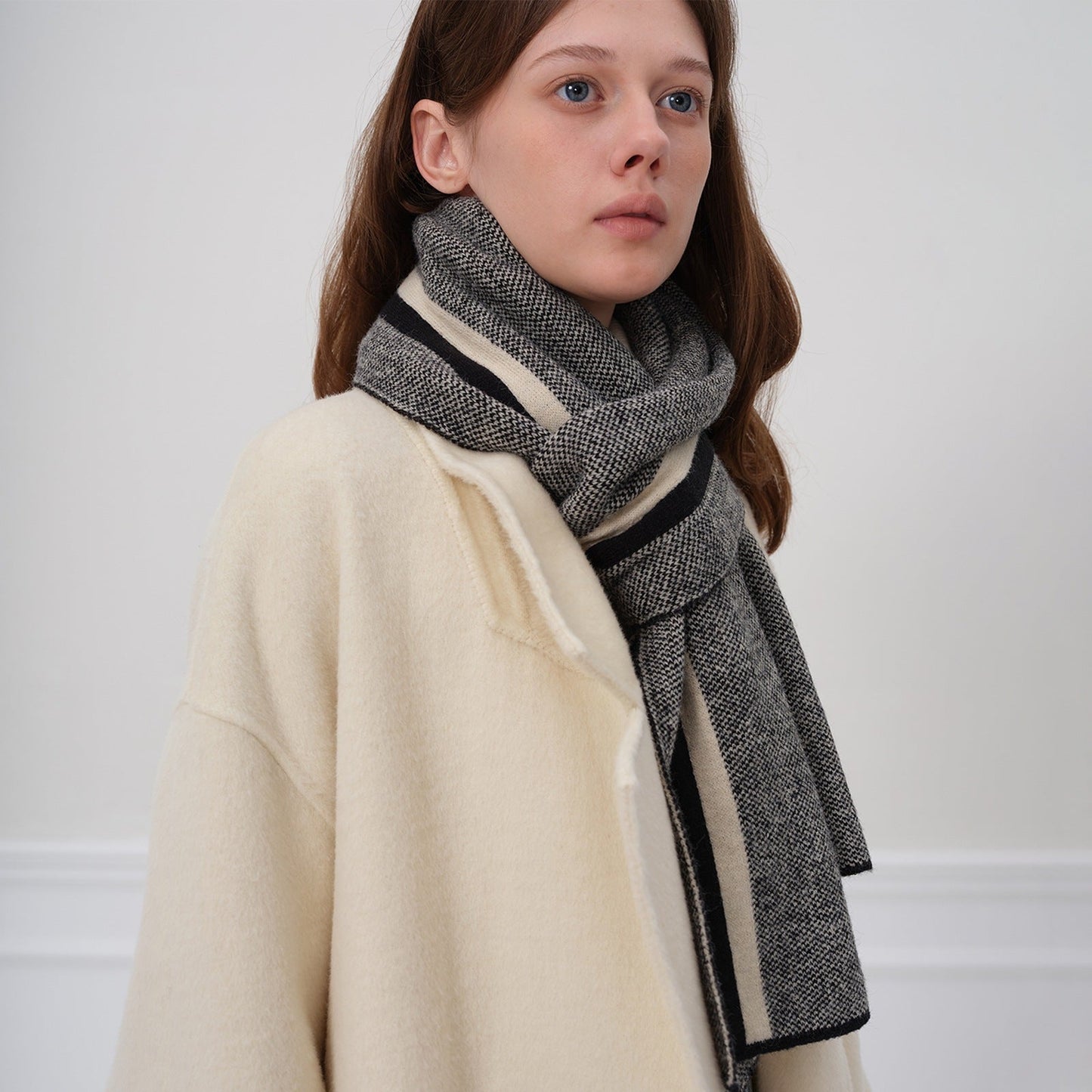 Color Block Plaid Thicken Knit Scarve