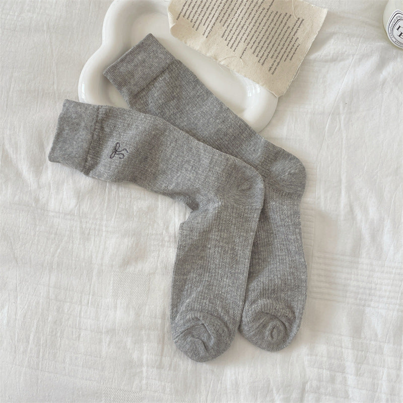 Bow Embroidered Breathable Sweet Socks
