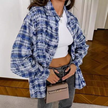 Vintage Plaid Long Sleeve Loose Shirt