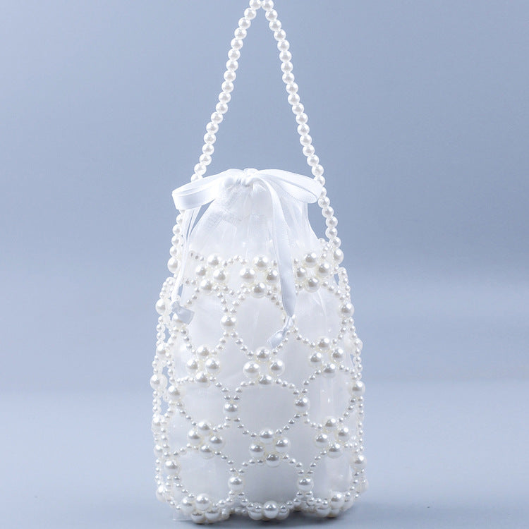 Hollow Solid Color Beads Handbag