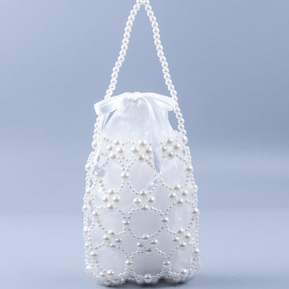 Hollow Solid Color Beads Handbag