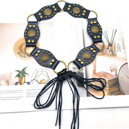 Vintage Studed Metal String Leather Belt