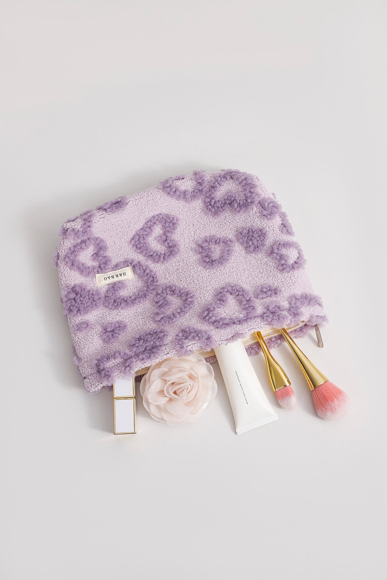 Purple Plushed Soft Love Jacquard Make Up Bag