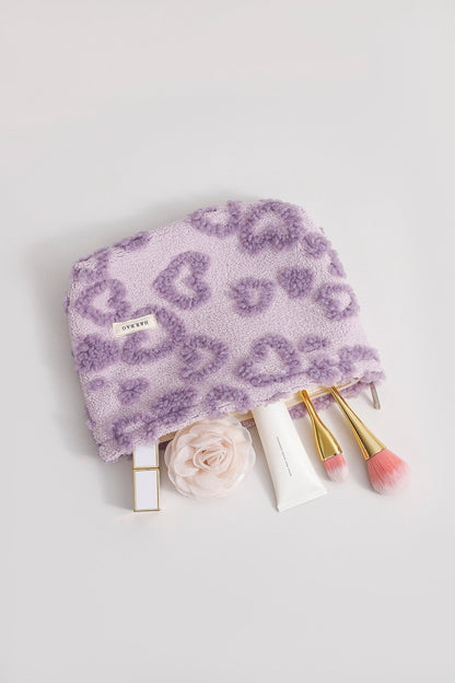 Purple Plushed Soft Love Jacquard Make Up Bag