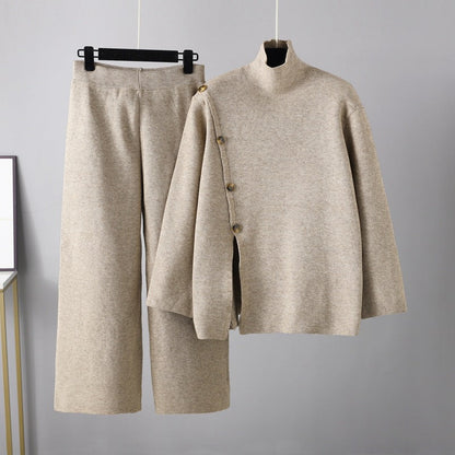 2+ Stand Collar Side Split Knit Sets