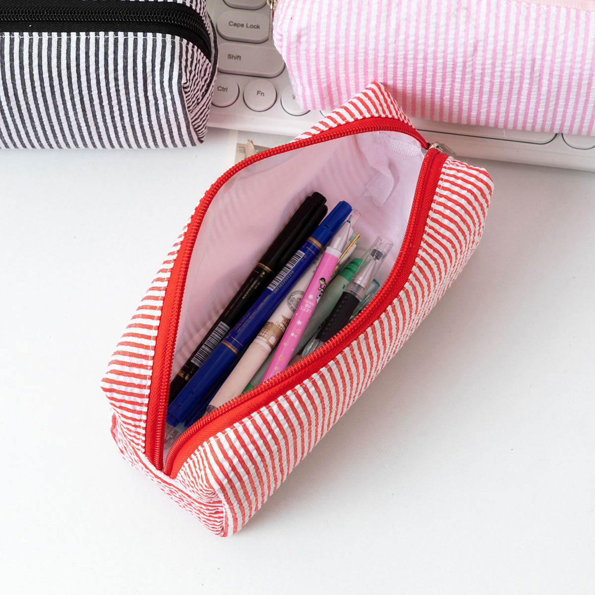 Color Block Striped Makeup Pencil Pouch