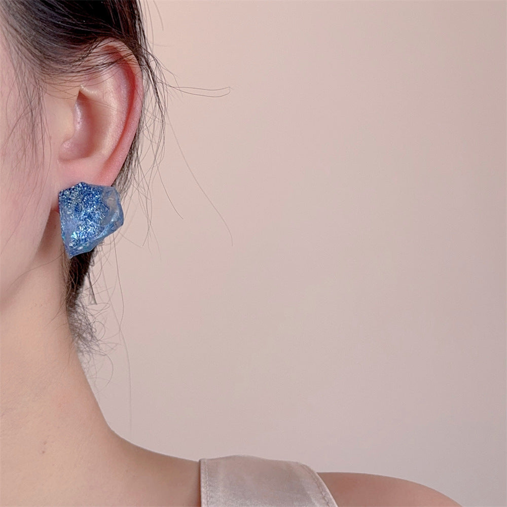 Trendy Asymmetrical Ice Crystal Stud Earrings