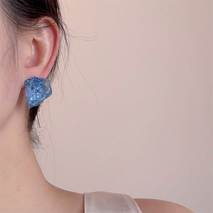 Trendy Asymmetrical Ice Crystal Stud Earrings