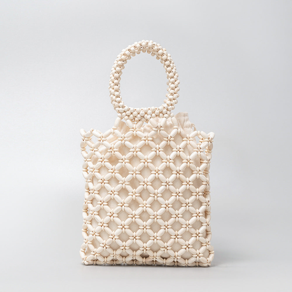 Wooden Bead Contrast Color Handbags