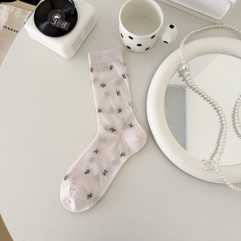 Sweet Floral Hollow Thin Socks