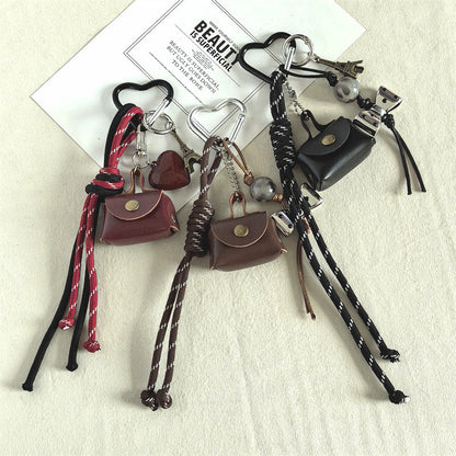 Mini Leather Bag Braided Keychain Charms