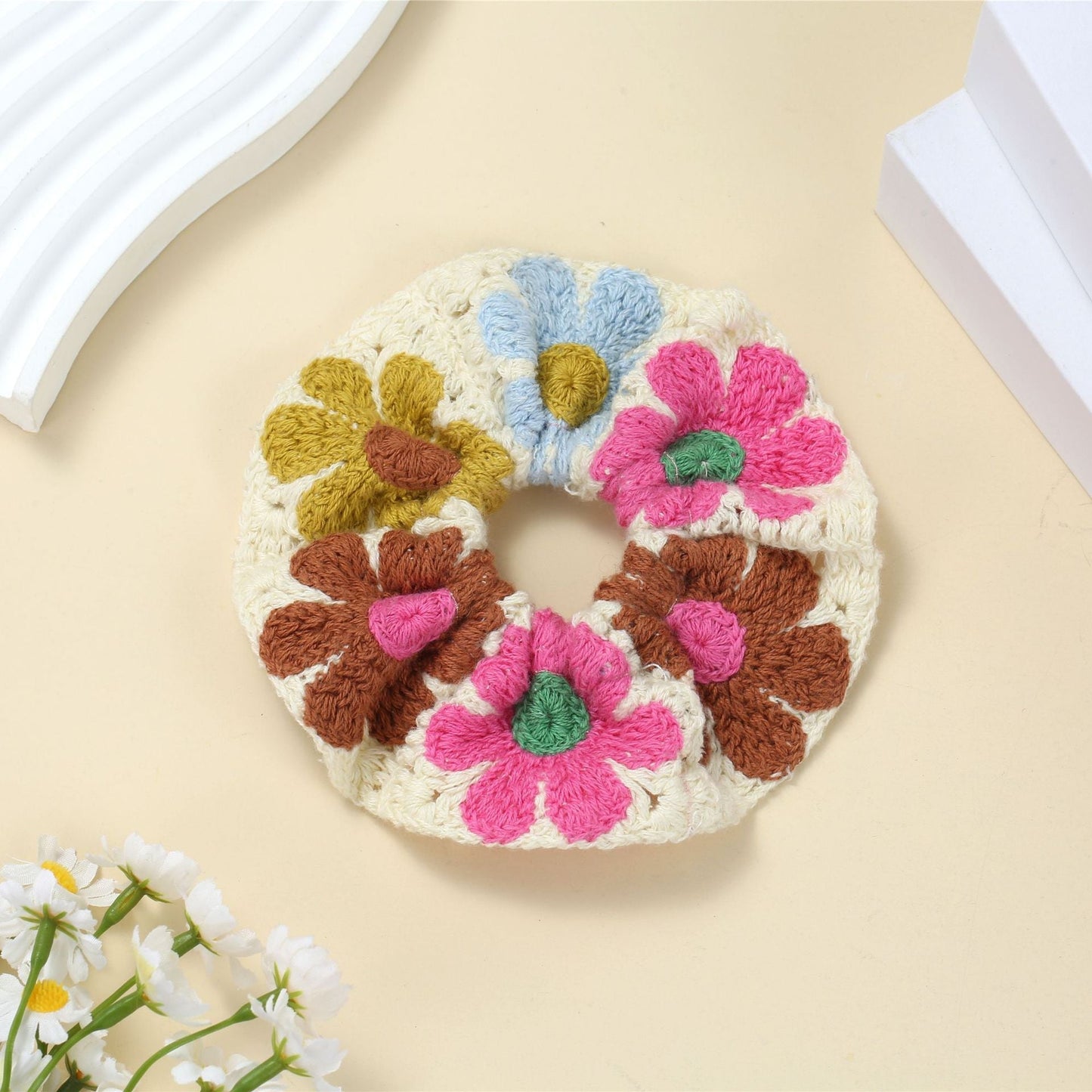 Sweet Colorful Flower Handmade Crochet Scrunchies