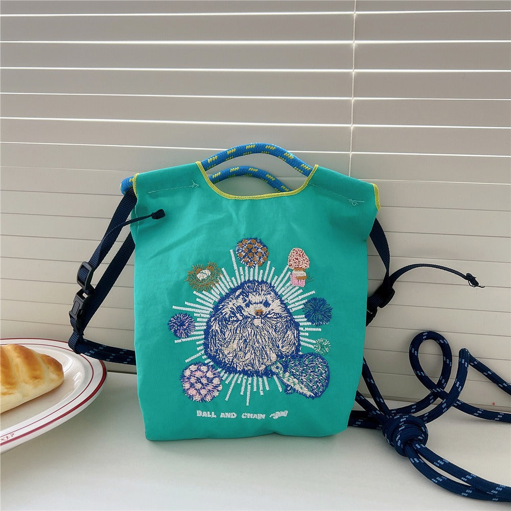 Mini Embrodered Nylon Shopping Shoulder Bag
