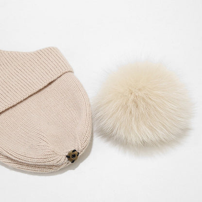 Solid Color String Tie Knit Pom Beanie