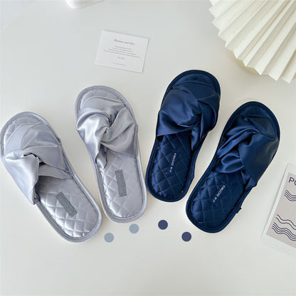 Elegant Cross Bow Satin Indoor Slippers