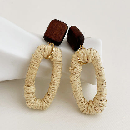 Vintage Elegant Wooden Rattan Earrings