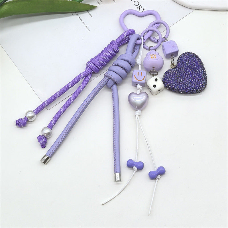 Sparkling Rhinestone Heart Braided Keychain Bag Charms