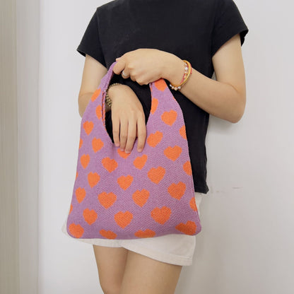 Cute Love Color Block Knit Shoulder Bag