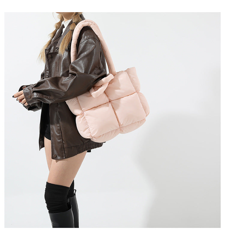 Simple Puffer Tote Bag Solid Color Soft Handbag