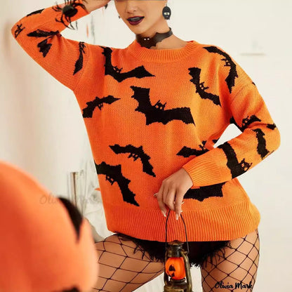 Halloween Bat Jacquard Pullover Sweater