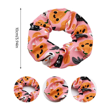 Halloween Pumpkin Skull Print Scrunchie