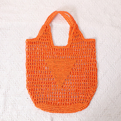 Solid Color Hollow Out Woven Handbag