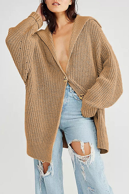 Lapel Loose Button Sweater Cardigan