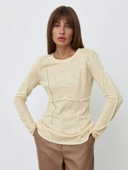 Patchwork Round Neck Simple Tops