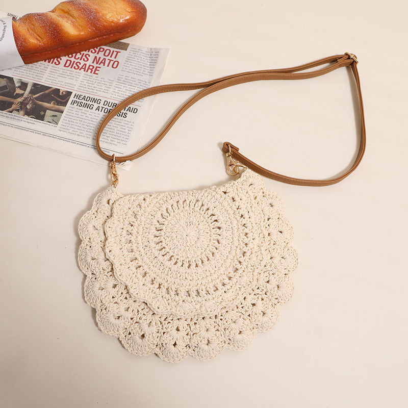 Flounce Hollow Out Woven Shoulder Bag