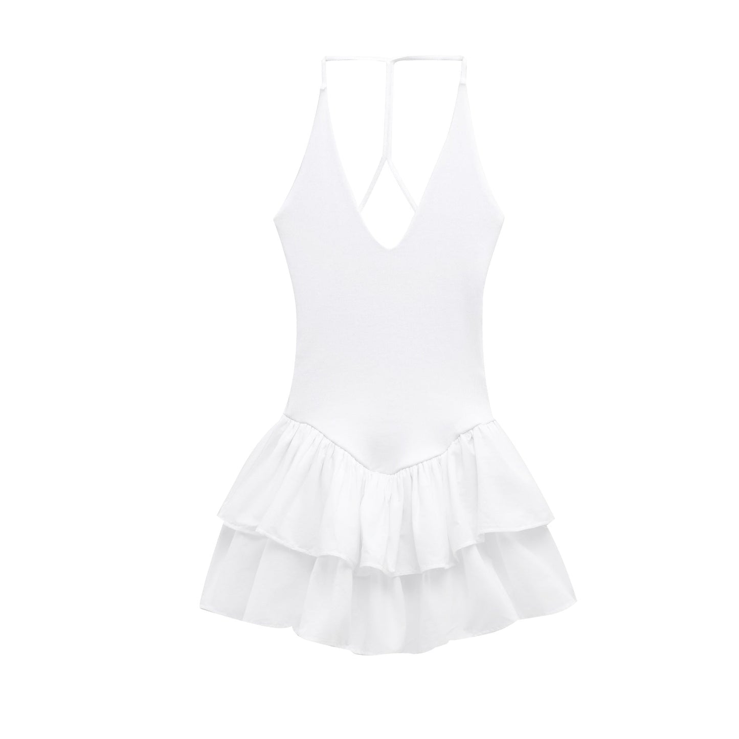 Simple Solid Color Halter Ruffle Dress