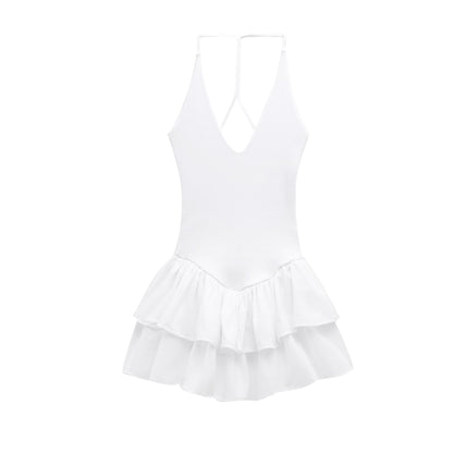 Simple Solid Color Halter Ruffle Dress