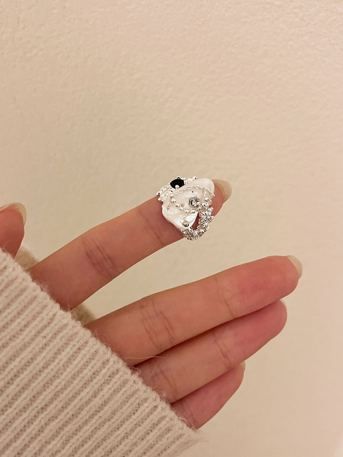 Irregular Rhinestone Shell Stackable Band Ring