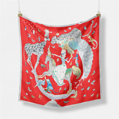Colorful Animal Print Square Silk Scarf