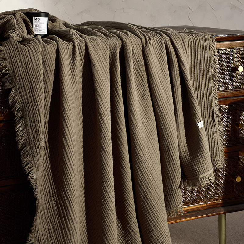 Retro Tassel Solid Color Soft Knit Blanket