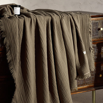 Retro Tassel Solid Color Soft Knit Blanket