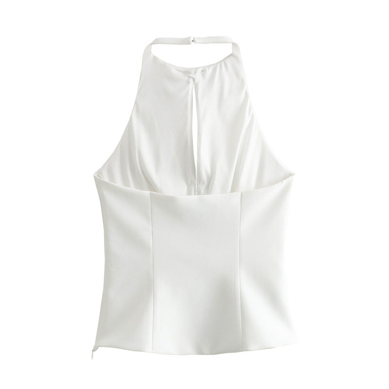 Solid Color Bow Front Backless Halter Top