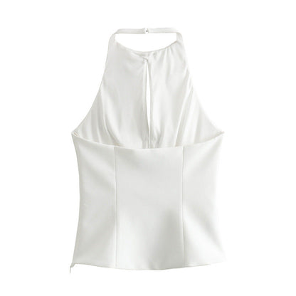 Solid Color Bow Front Backless Halter Top