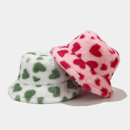 Love Print Plush Warm Cute Bucket Hats