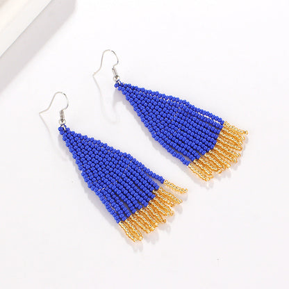 Color Block Beads Tassel Drop Earrings