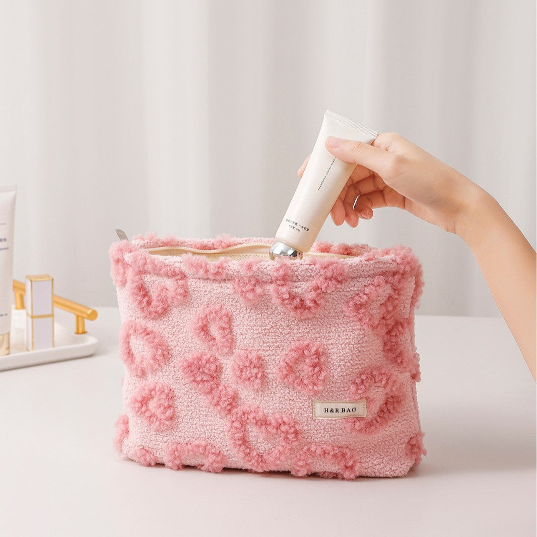 Pink Plushed Love Jacquard Make Up Bag
