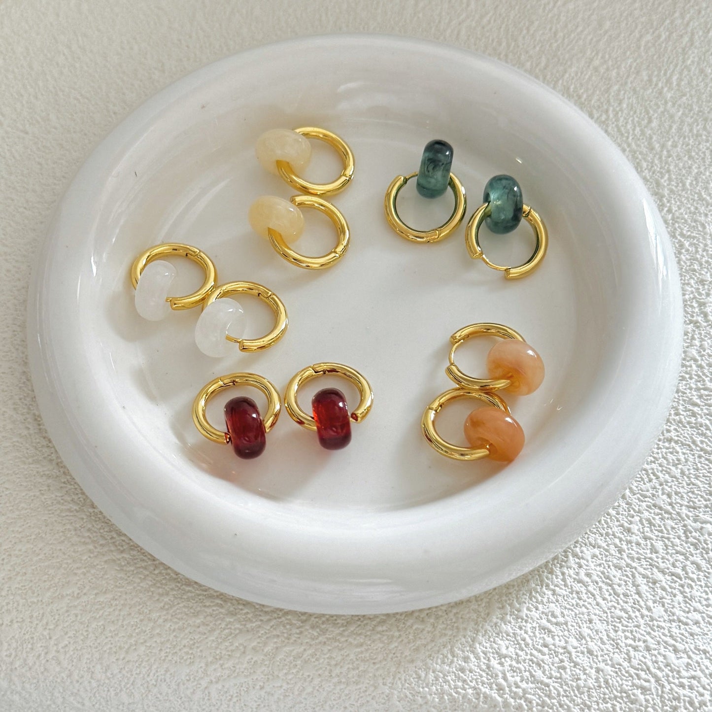 Vintage Natural Stone Bead Hoop Earrings