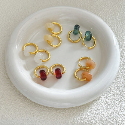 Vintage Natural Stone Bead Hoop Earrings