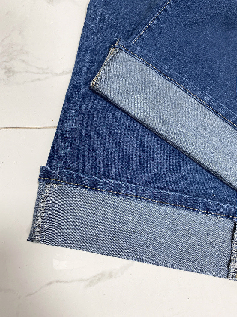 Washed High Waist Casual Straight Leg