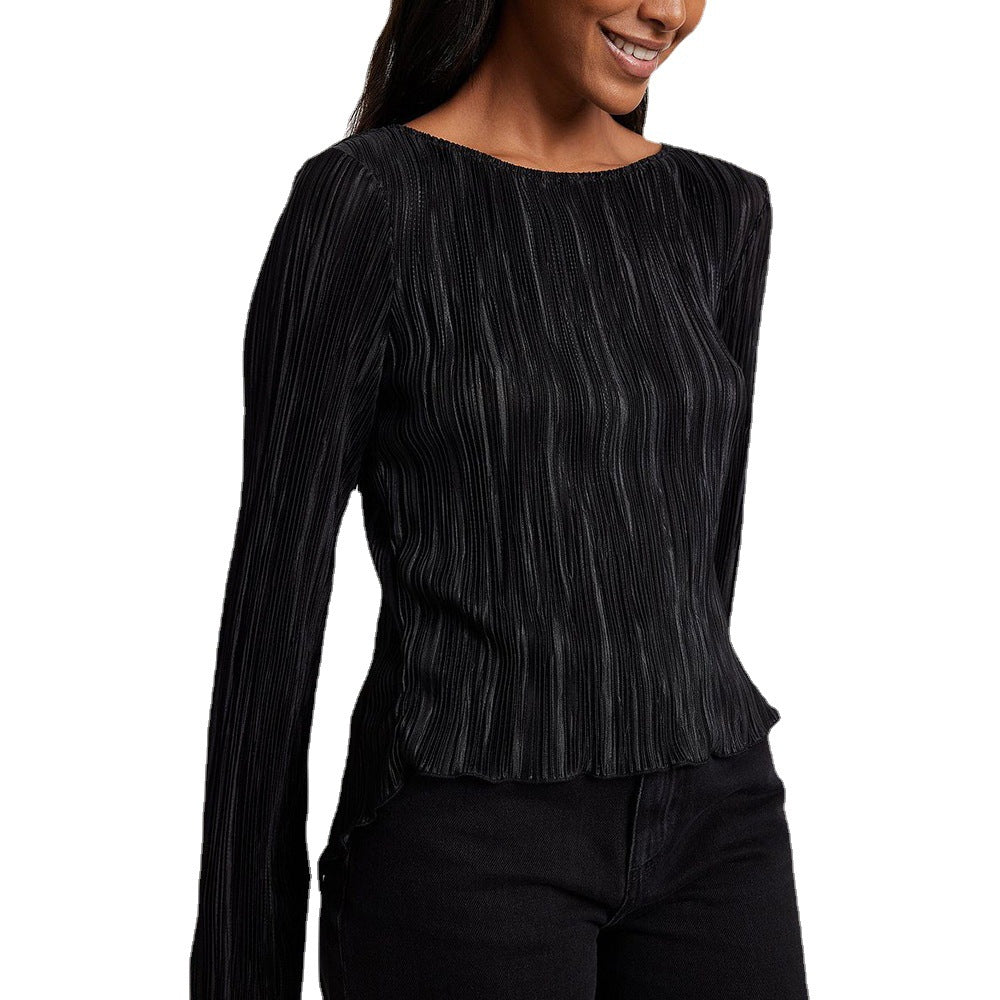 Elegant Ruched Flared Sleeve Back-Tie Top