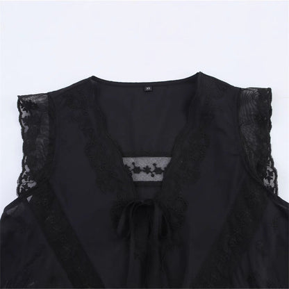 Casual Sleeveless Embroidered Tie Front Top