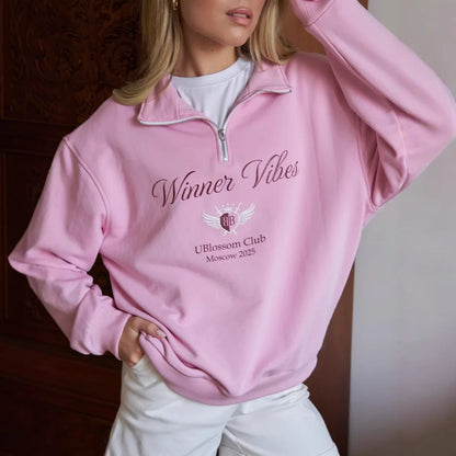 Letter Print Lapel Collar Half Zip Sweatshirt