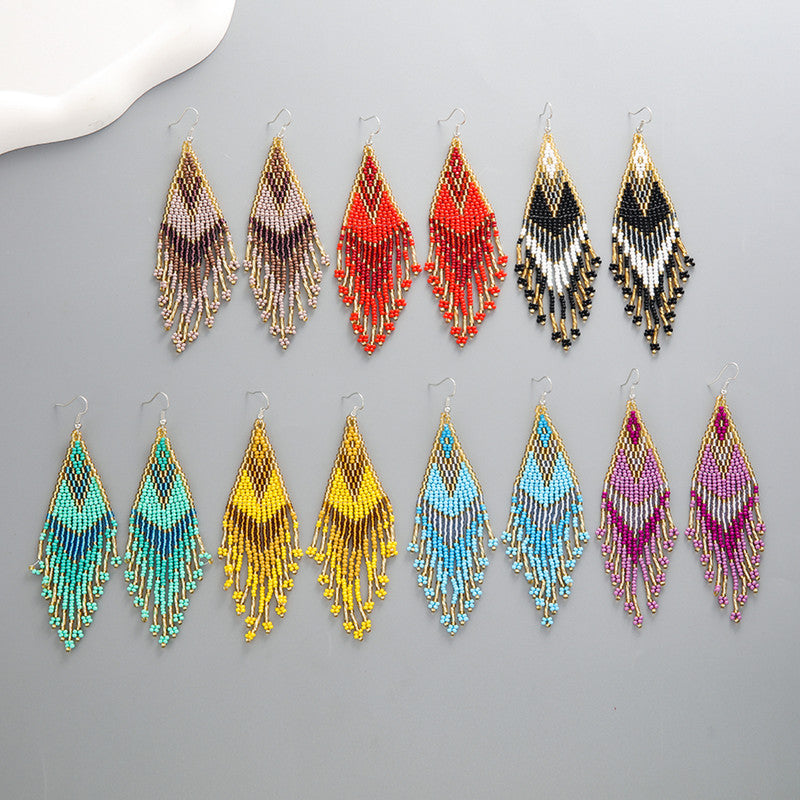 Colorful Tassel Elegant Beads Long Earrings