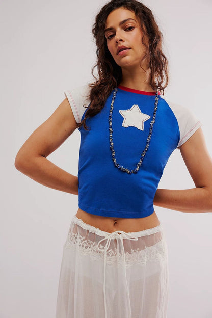 Color Block Star Splicing Slim Tops
