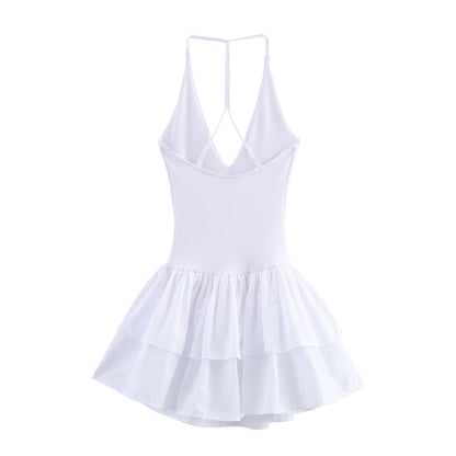 Trendy Solid Color Ruffle Hem Halter Dress