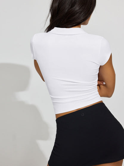 Basic Polo Collar Button Slim Short Tops